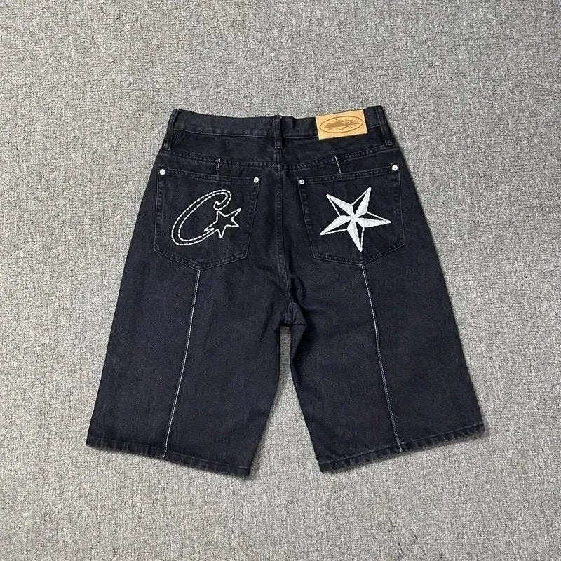 Corteiz Inspired Denim Shorts - Black/Washed Blue