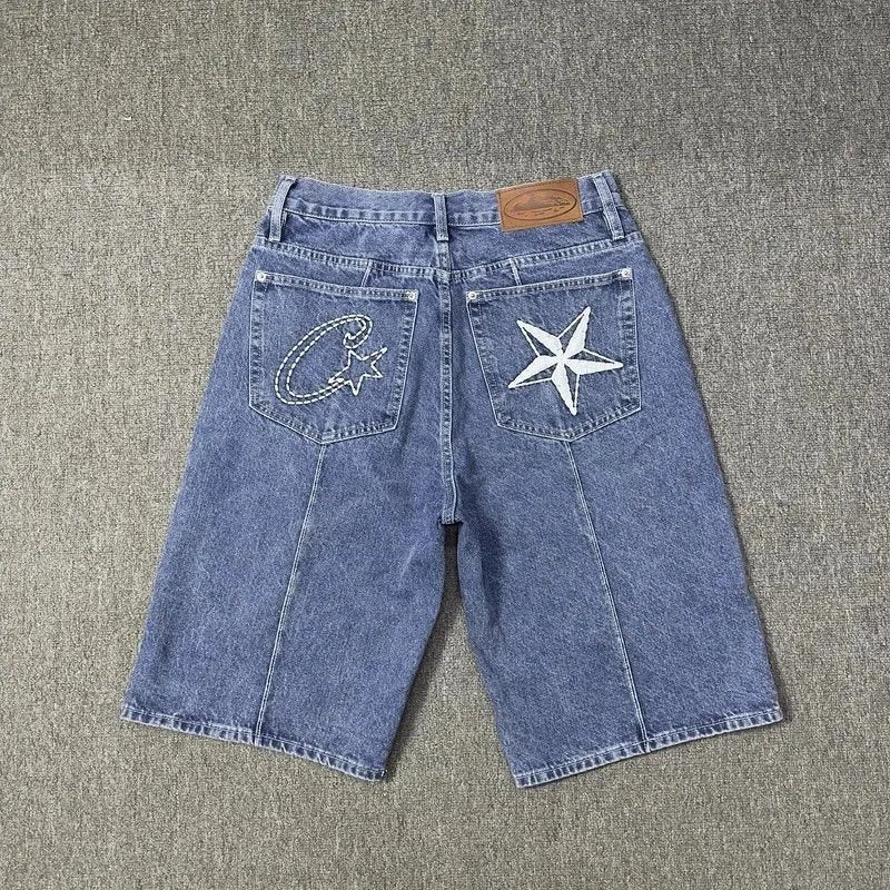 Corteiz Inspired Denim Shorts - Black/Washed Blue